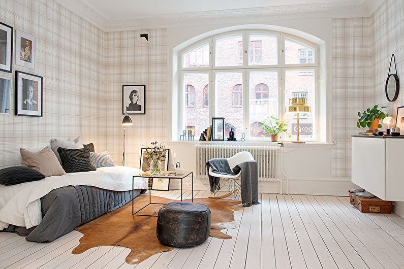Papel de parede xadrez para o corredor - estilo interior escandinavo