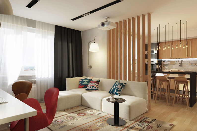 Estetica lemnului la Moscova - Zonarea unui apartament cu o cameră