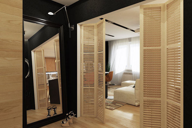 Estética de madera en Moscú - Zonificación de un apartamento de una habitación.