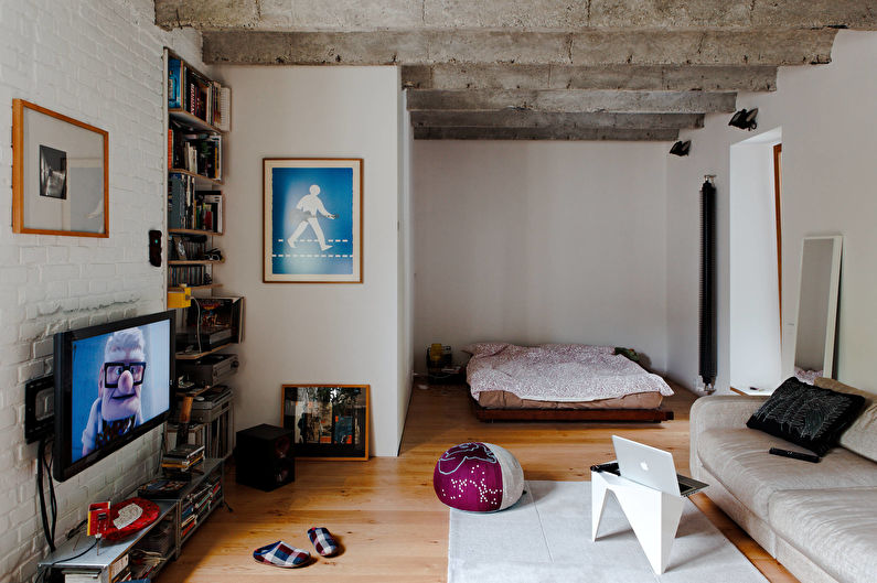 Mansardă „carte” confortabilă - Zonarea apartamentelor cu o cameră