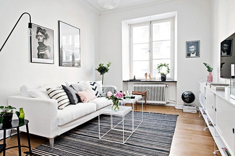 Λευκό σκανδιναβικό σαλόνι - εσωτερική διακόσμηση