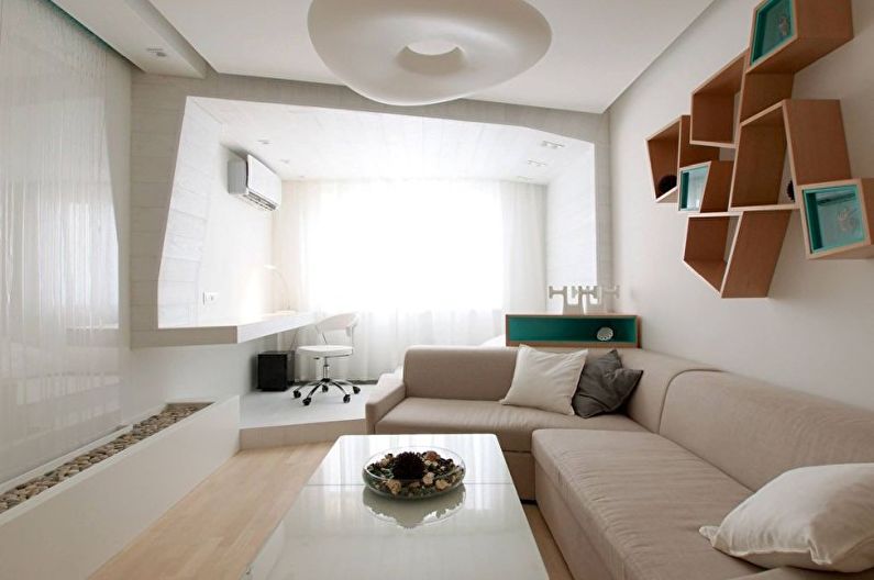 Design de sala de estar branca - móveis