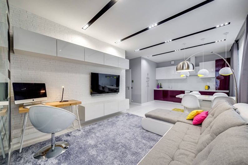 Design interior cameră de zi în culoare albă - fotografie