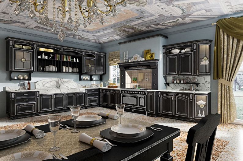 Črna kuhinja - stenska dekoracija