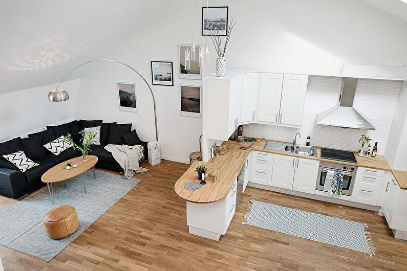 Diseño de una cocina-sala de estar en un apartamento tipo estudio.