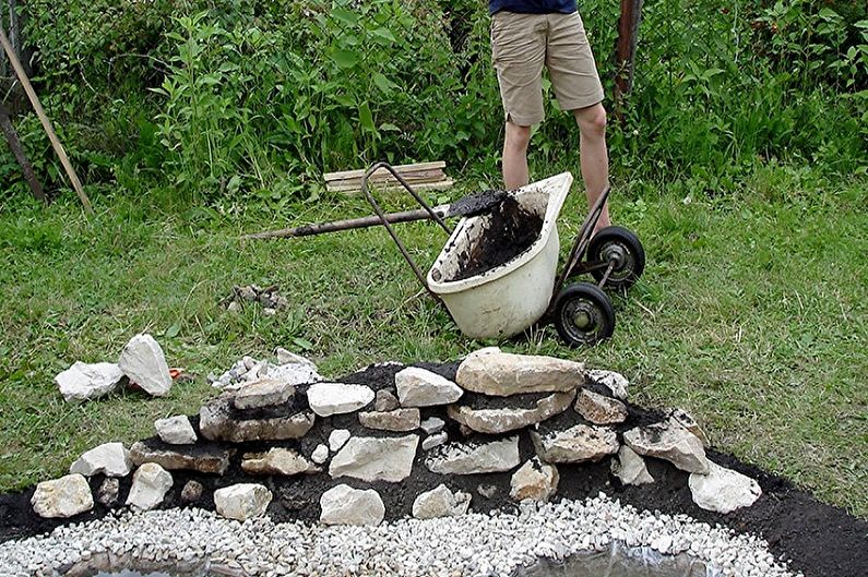 DIY alpinsklie med en foss og en dam - Lag en kunstig foss med en dam