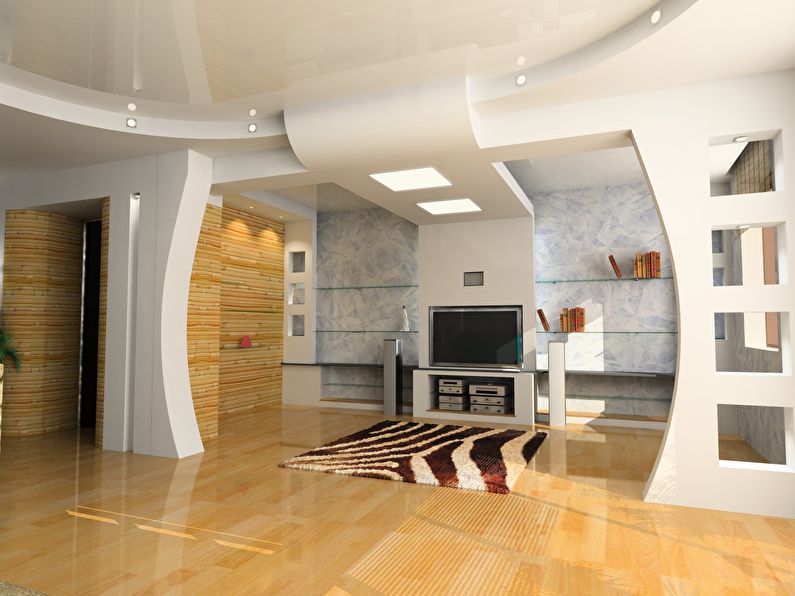 Arco de paneles de yeso con figuras en la sala de estar - diseño