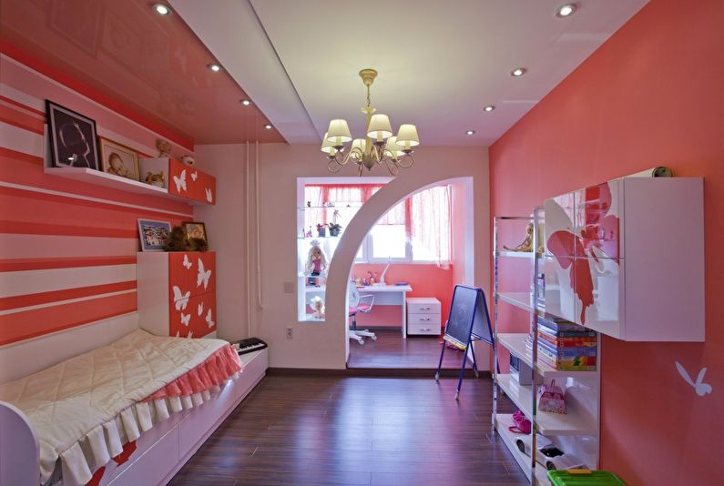 Arco de paneles de yeso con figuras en la habitación de los niños - diseño