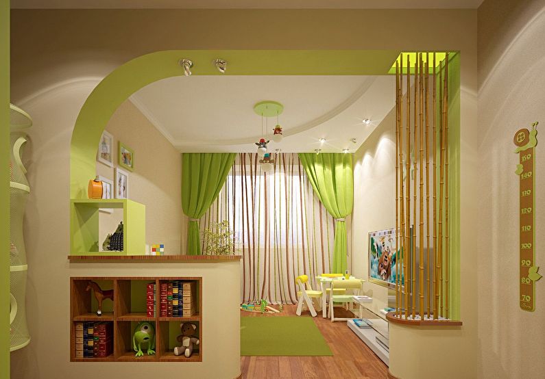 Arco de paneles de yeso en el interior de la habitación de los niños.