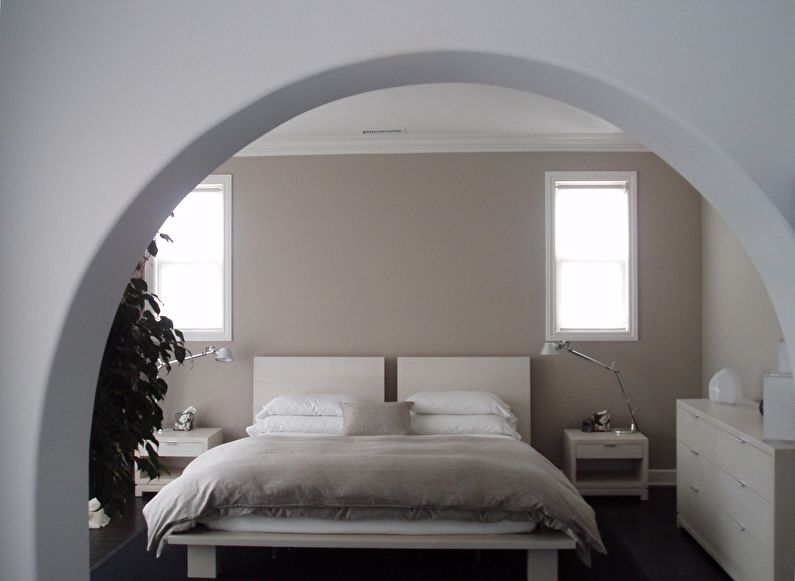 Arco interior de cartón yeso en el dormitorio - diseño
