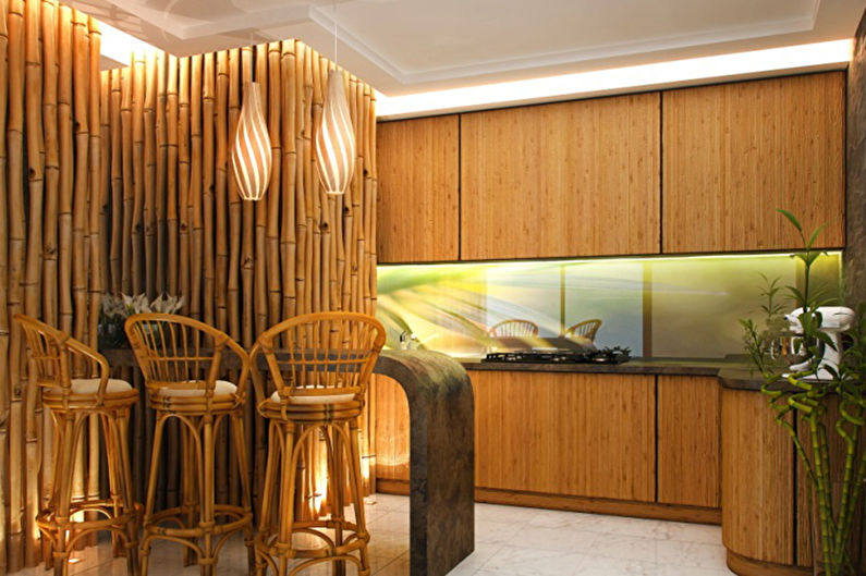 Papel pintado de bambú en la cocina - Diseño de interiores
