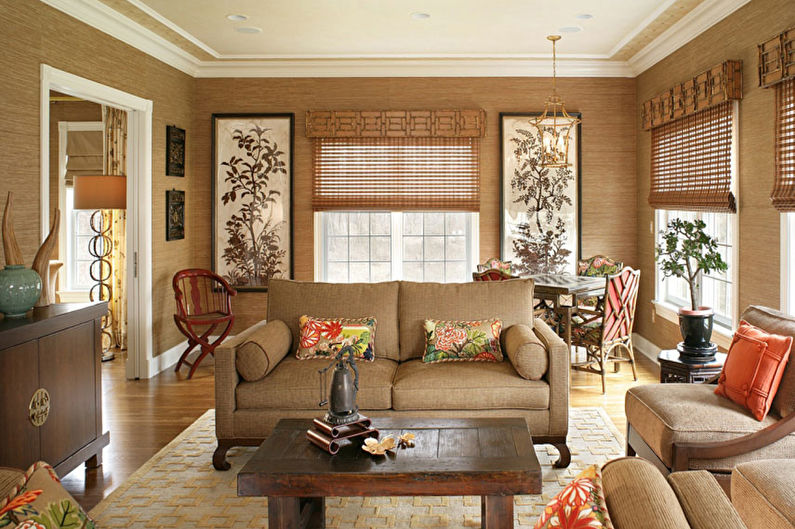 Bambusová tapeta v obývacej izbe - interiérový dizajn