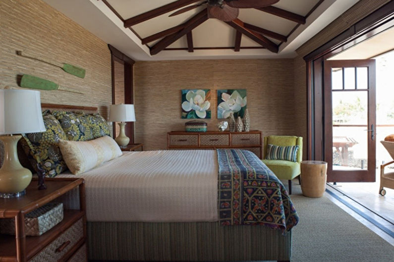 Bambusová tapeta v spálni - interiérový dizajn