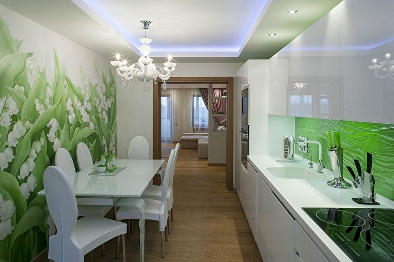 Diseño de cocina verde y blanco - Acabado de techo