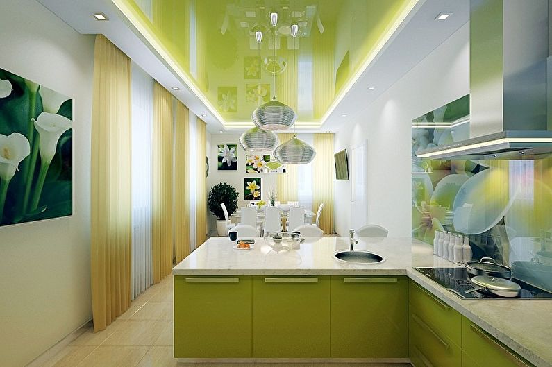 Design de cozinha verde e branco - acabamento de teto
