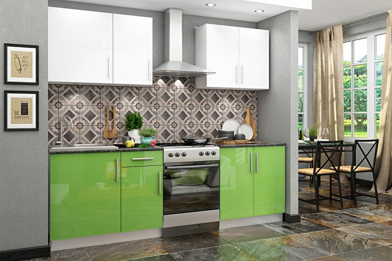 Projeto de cozinha verde e branco - móveis