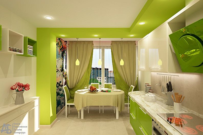 Design de cozinha branco-verde - Recursos de combinação de cores