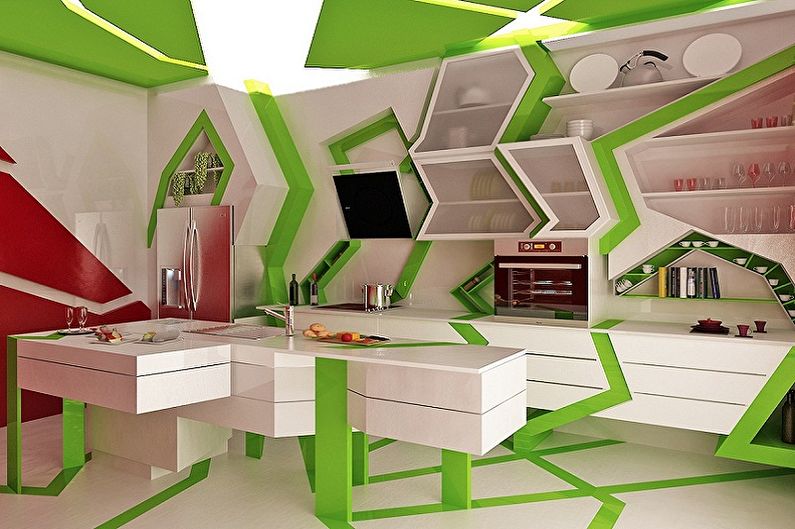 Projeto de cozinha verde e branco - móveis