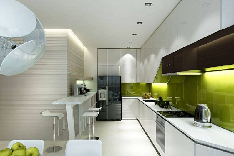Cozinha minimalista branca e verde - design de interiores