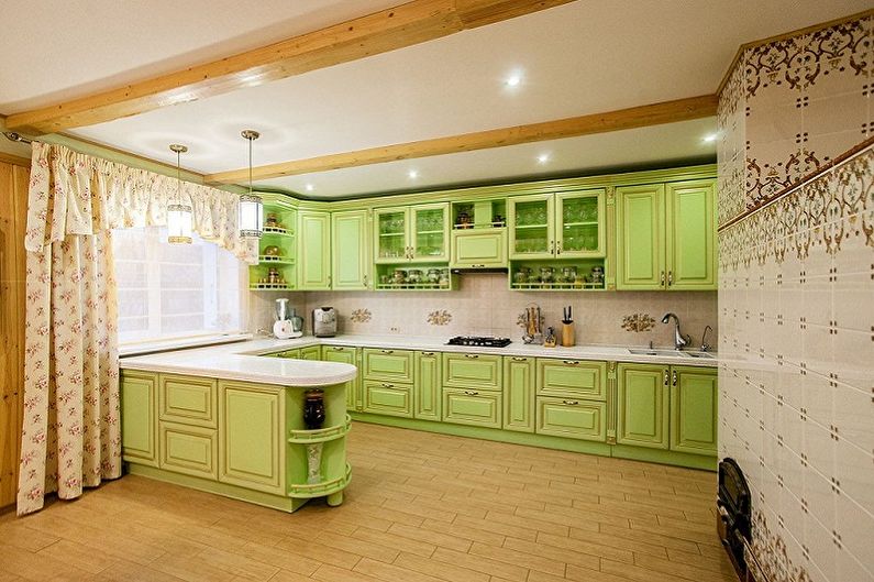 Cozinha branca e verde estilo Provence - Design de interiores