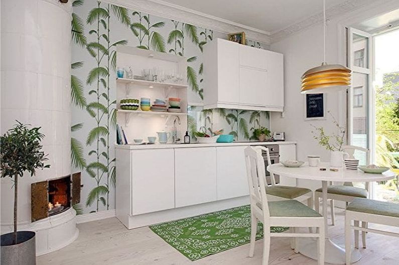 Diseño de interiores de cocina blanco-verde - foto