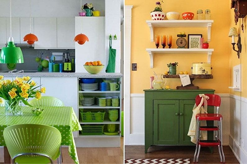 Cozinha Verde e Branco - Combinação com Laranja
