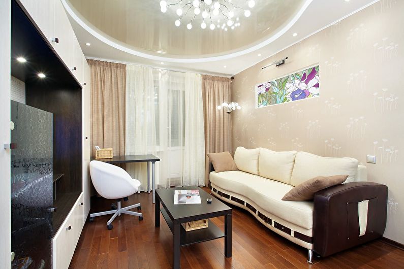 Papel pintado beige en la sala de estar - Diseño de interiores