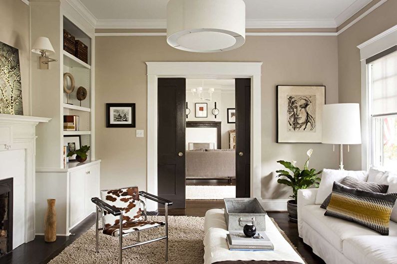 Béžová tapeta v obývacej izbe - interiérový dizajn