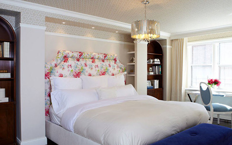 Papel pintado beige en el dormitorio - Diseño de interiores