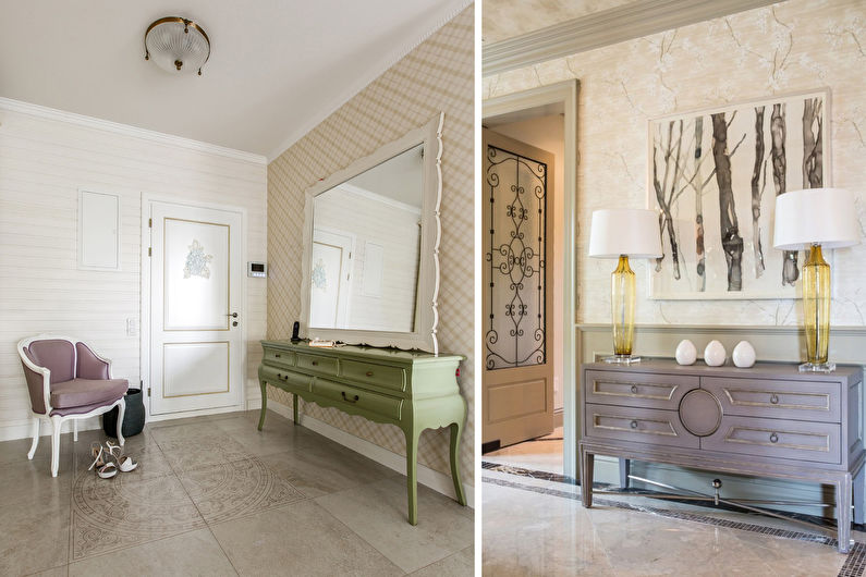Papel pintado beige en el pasillo - Diseño de interiores