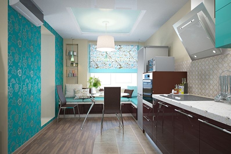 Návrh interiéru kuchyne v tyrkysových farbách - foto
