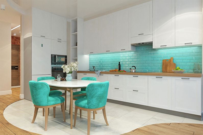 Design interior bucătărie în culori turcoaz - foto
