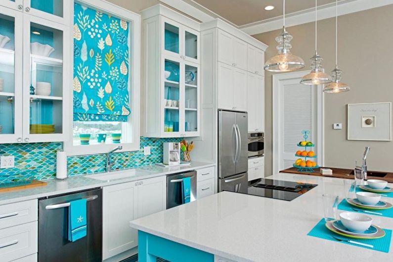 Design de interiores de cozinha em cores turquesa - foto