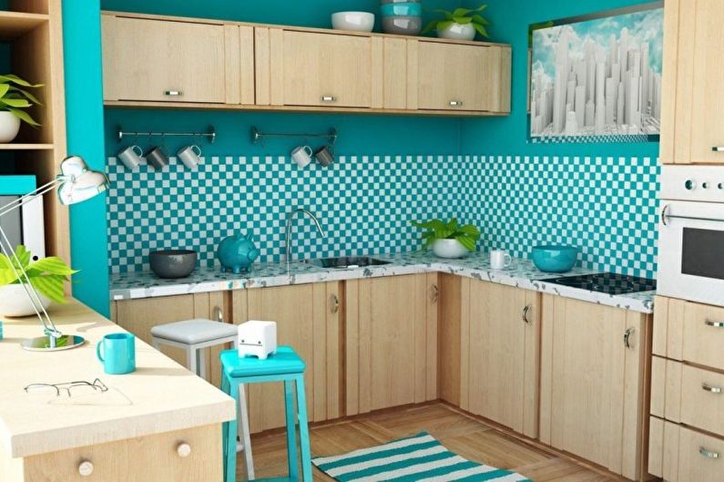 Design interior bucătărie în culori turcoaz - foto