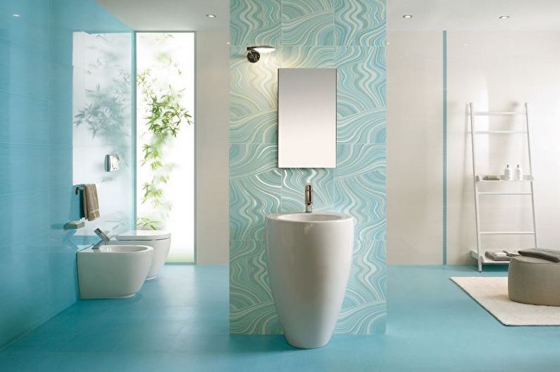 Baño minimalista turquesa - Diseño de interiores