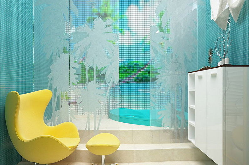 Baño minimalista turquesa - Diseño de interiores