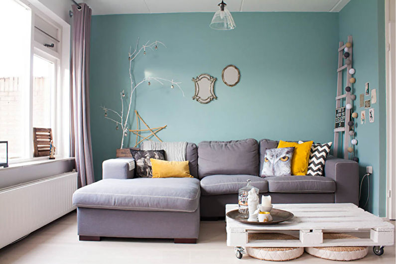 Foto tyrkysovej obývačky - Interiérový dizajn