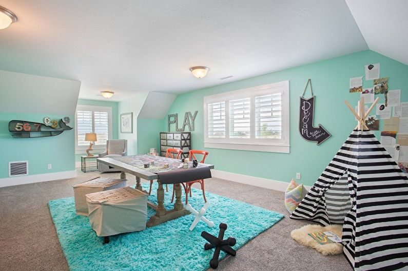 Zdjęcie pokoju dziecięcego w kolorze turkusowym - Projektowanie wnętrz