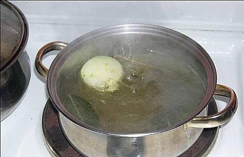 Wasser mit Zwiebeln und Gewürzen kochen