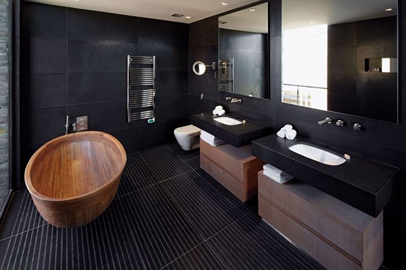 Čierny dizajn kúpeľne - dekorácie na stenu