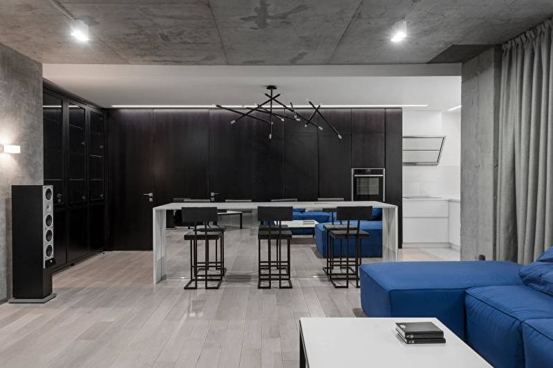 Svart -hvitt loftstil kjøkken - interiørdesign