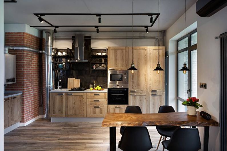 Svart og hvitt loftstil kjøkken - interiørdesign