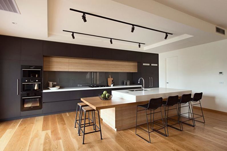 Diseño de interiores de cocina en blanco y negro - foto