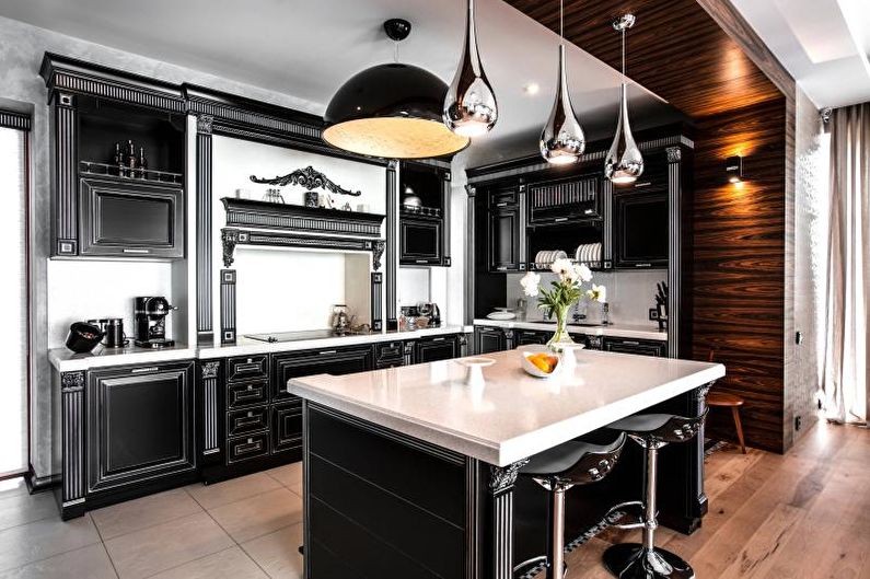 Čiernobiela kuchyňa v klasickom štýle - interiérový dizajn