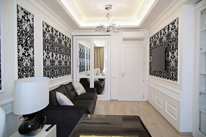 טפטים בשחור לבן בפנים הסלון - עיצוב תמונות