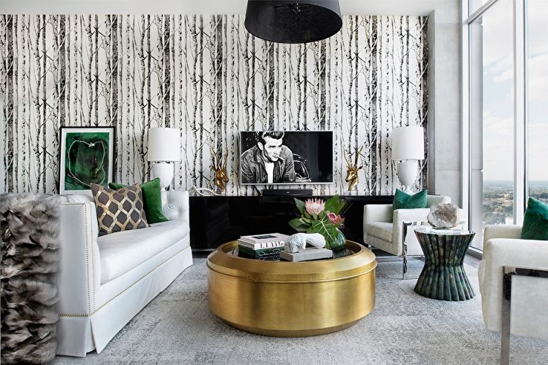 Čiernobiela tapeta v interiéri obývačky - Photo Design