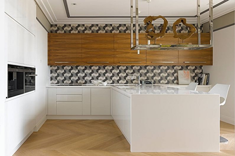 Svartvitt tapeter i kökets inre - Fotodesign