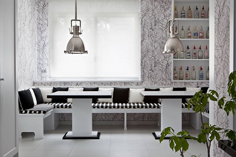 Svartvitt tapeter i kökets inre - Fotodesign