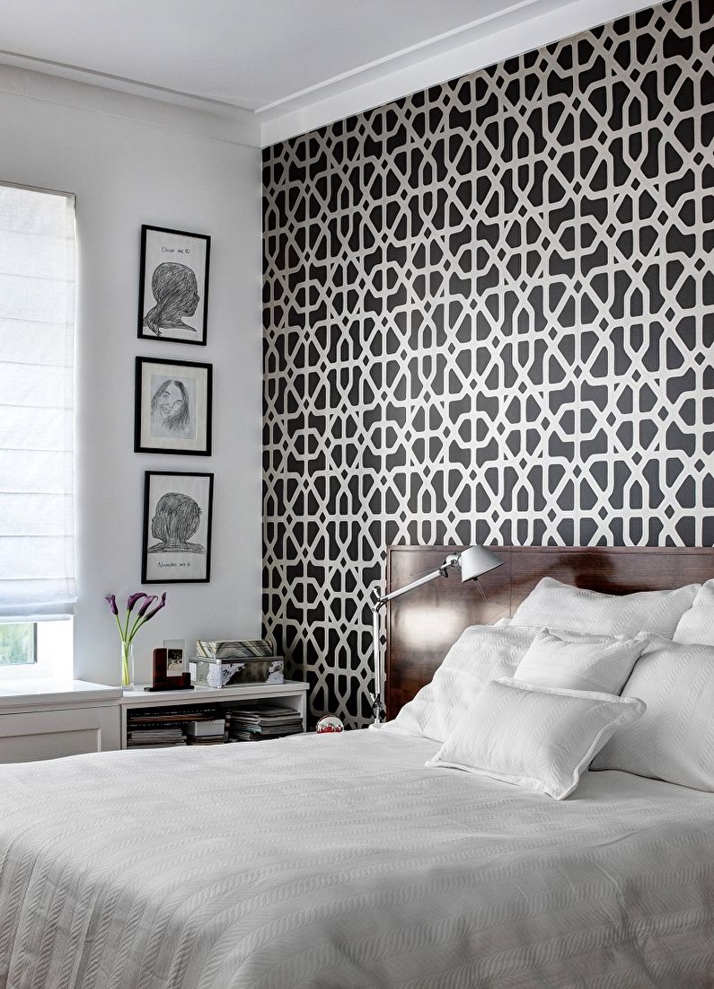 Čiernobiele tapety v interiéri spálne - Photo Design
