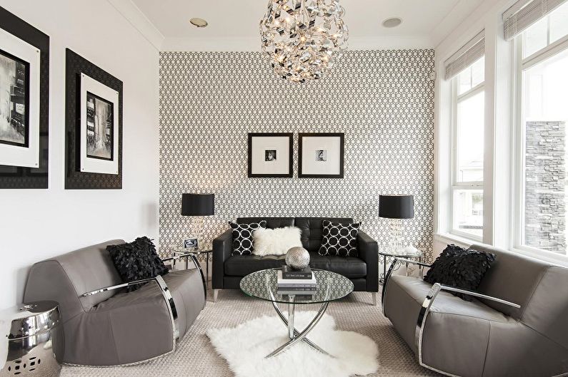 Čiernobiela tapeta v interiéri obývačky - Photo Design